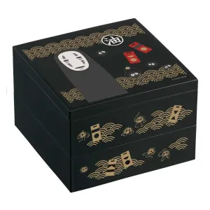 Spirited Away: No Face Traditional Japanese Lacquerware 2 Tier Bento Box Cat Figurine